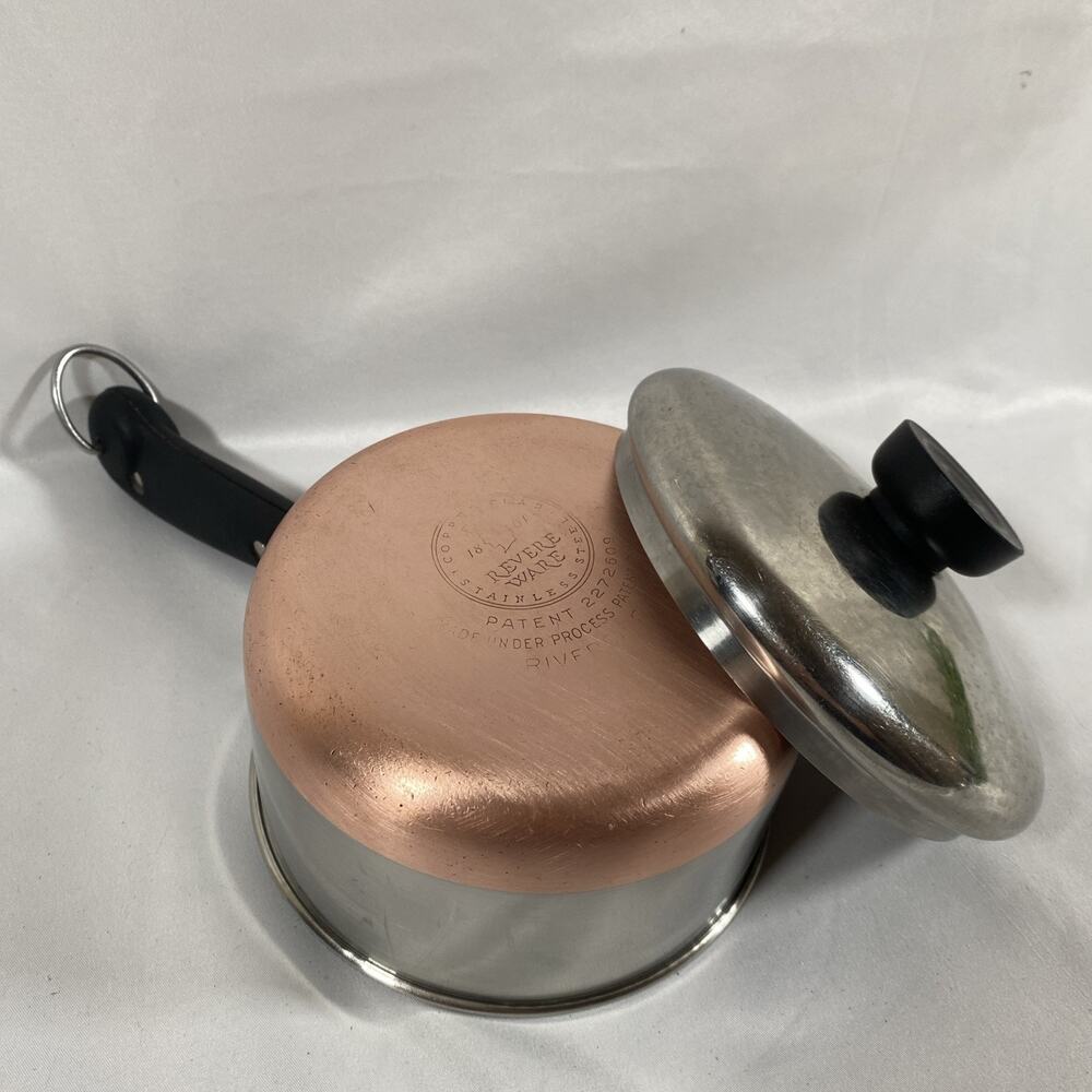 Revere Ware 1 Qt Copper Bottom Sauce Pan & Lid Stainless Steel pre1968 Riverside
